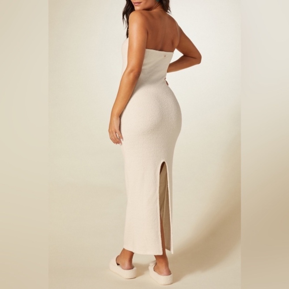 Nwt yitty Pet Me Strapless Maxi Dress cream cozy fuzzy casual lounge fall 79$